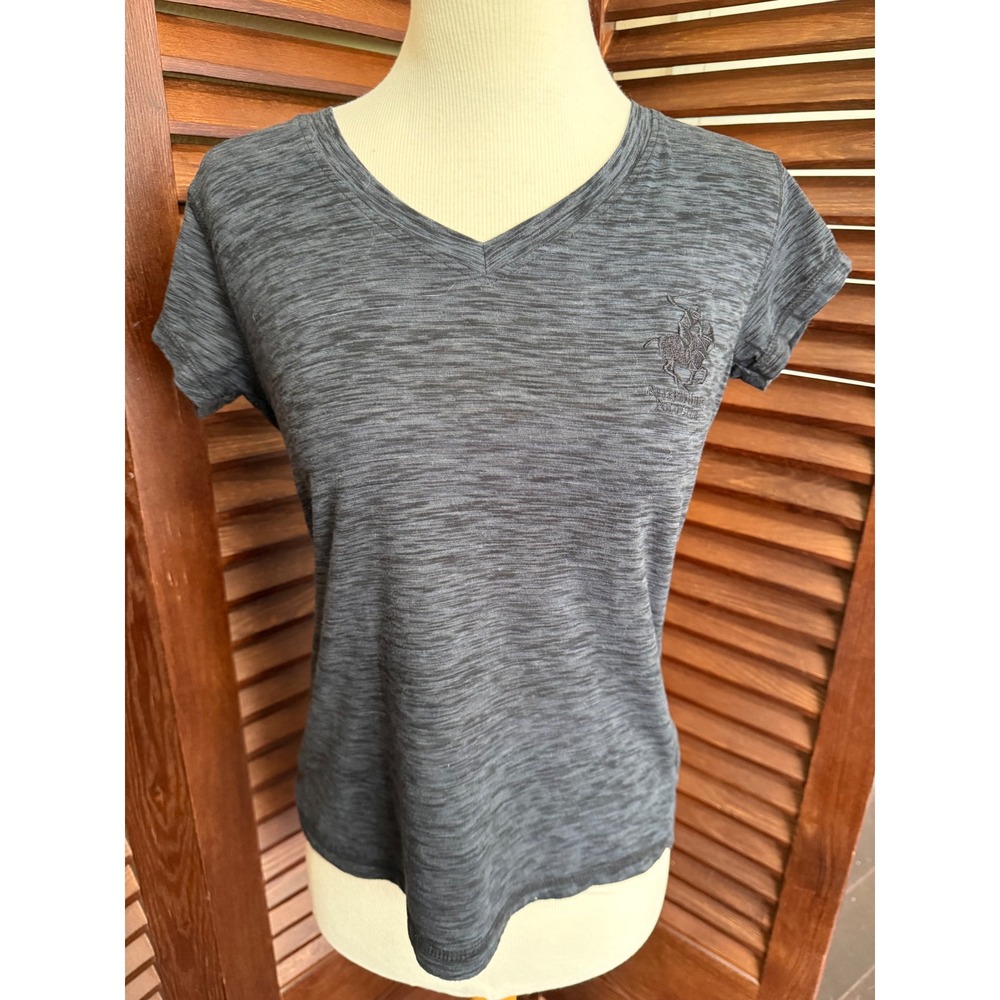 Beverly Hills Polo Club Womens V-Neck T-Shirt Charcoal Gray Heather Small